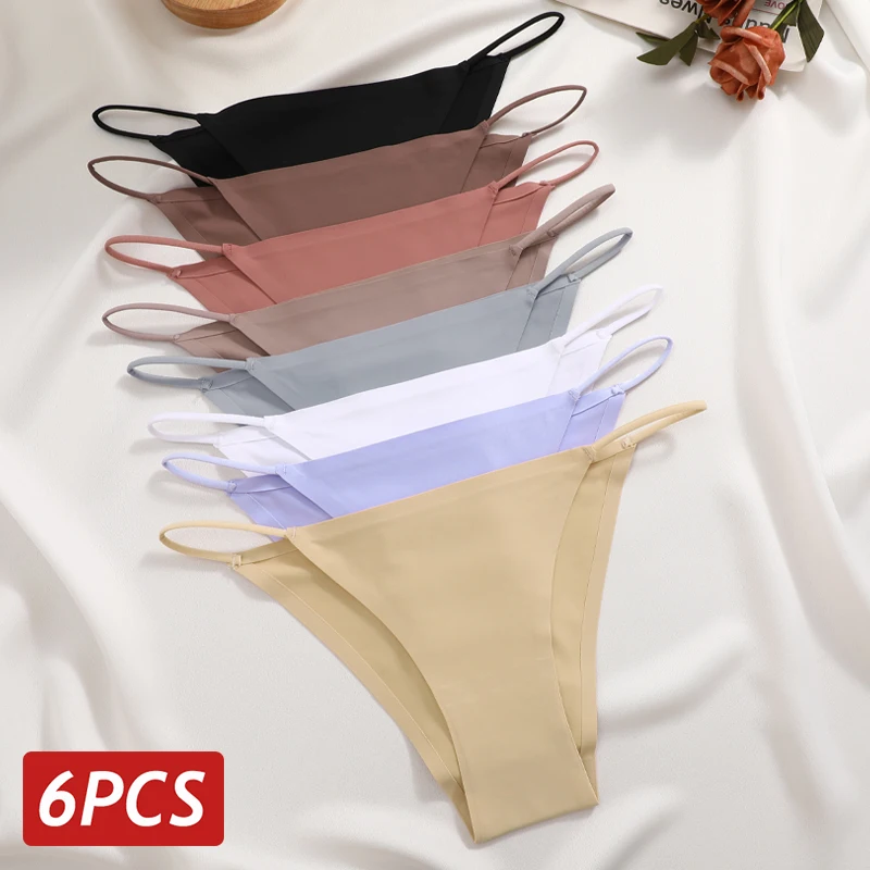 6PCS/Set Women Ice Silk Seamless Panties Sexy Low Rise Briefs Female Ultra-thin No Trace Underwear Thin Waistband Soft Lingerie