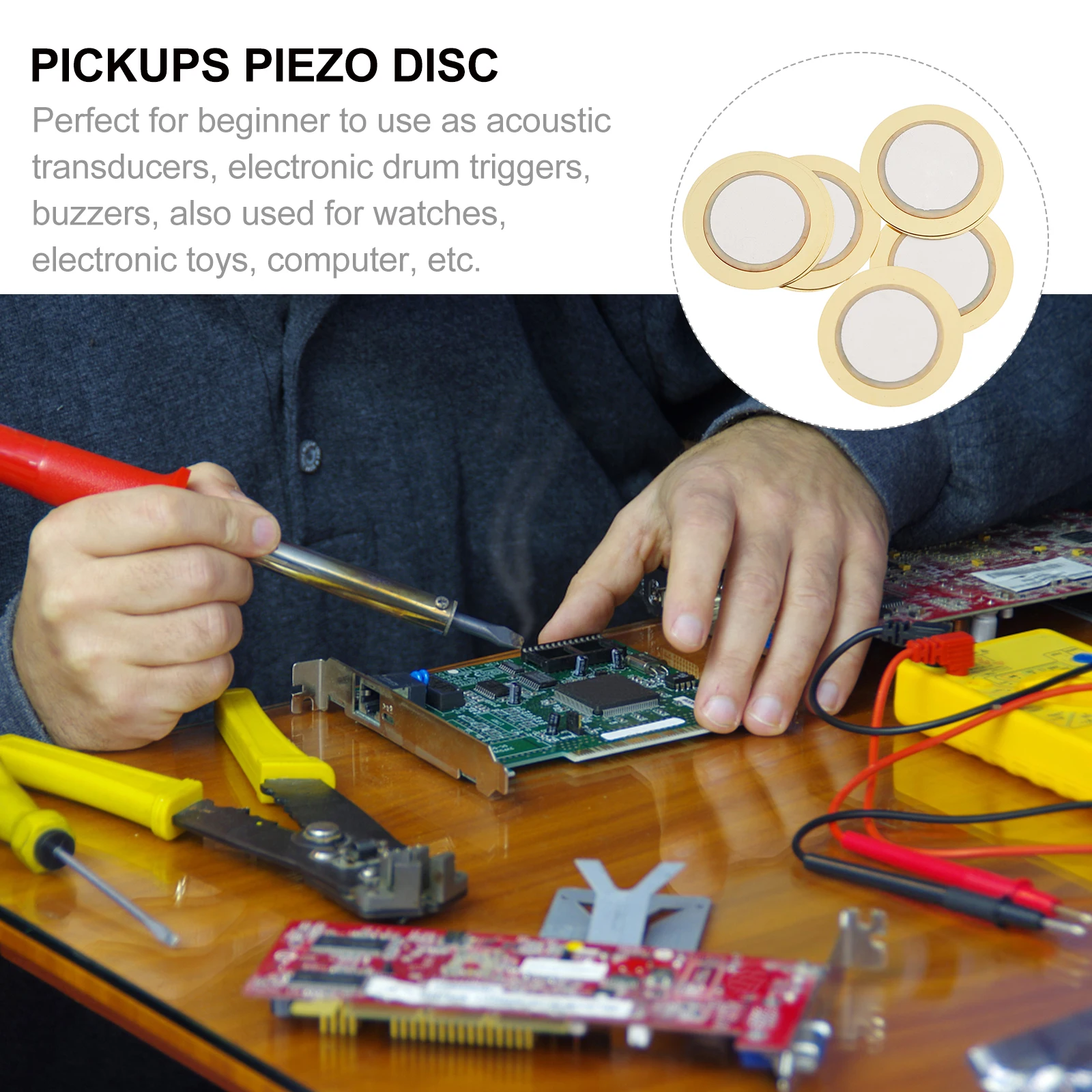

50 Pcs Piezo Discs Acoustic Transducer Guitar Pickup Vibration Sensor Thin Lightweight Low Power High Sensitivity