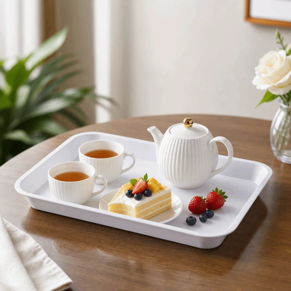 High Quality Multicolor Serving Tray Plastic Multi-sizes Storage Tray Anti-Slip Rectangle Fruit Tray Kitchenware
