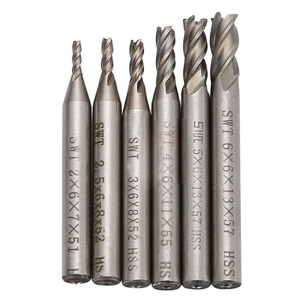 

6PCS HSS CNC Steel Straight Shank 4 Flute End Mill Cutter Drill Bit Tool 2-6mm 4-flute Cutter Tool Parts 2020 New Arrival