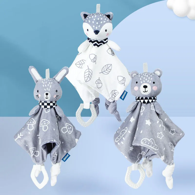 Baby Security Blanket Rabbit with Tags Teether Rattles Mobile Soft Blanket Snuggle Toy Stuffed Animal for Babies Newborns Gift