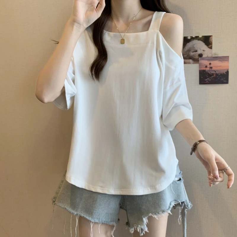 Irregular Off Shoulder Short Sleeve Korean T Shirts Women Clothing New Summer Loose Simplicity Lazy Style Tops Fashion Casual
