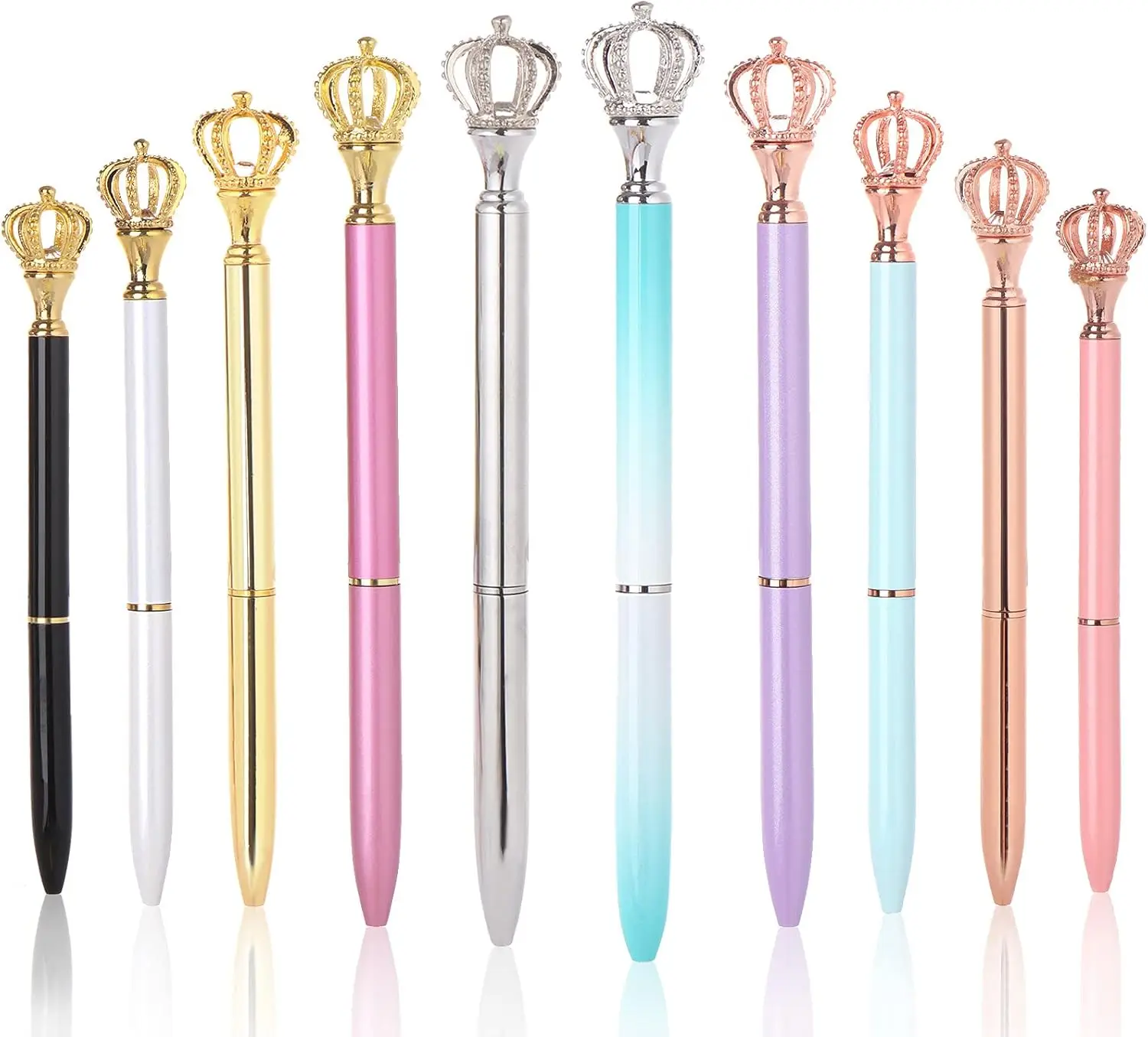 

10 Pieces Crown Top Pens Diamond Retractable Ballpoint Pen Crystal Metal Ballpoint Pens with Crown and Diamond Decoration
