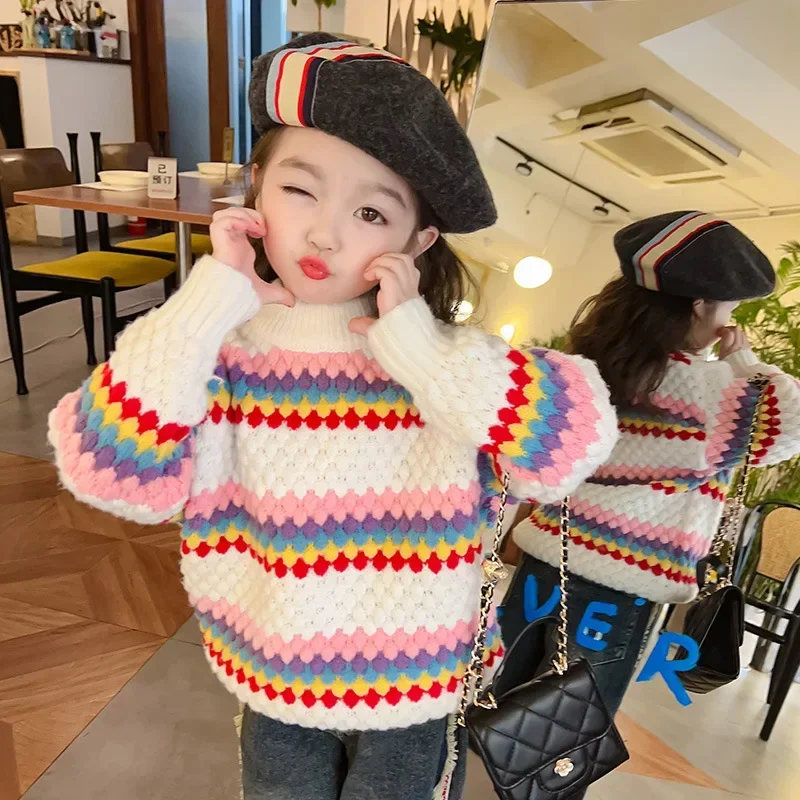 

Girls Sweater 2023 Fall New Baby Girls Korean Pullover Sweater Girls Fall Tops Children's Padded Knitted Sweater Kids Clothes