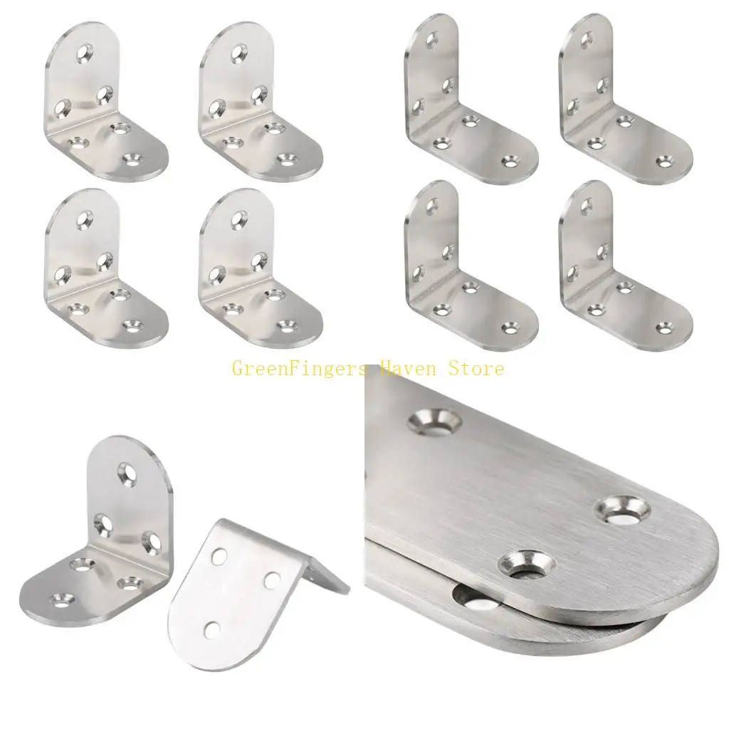 F68D 4Pcs Multipurpose Stainless Steel Right Angles Brackets 3 Hole Fixing Plates