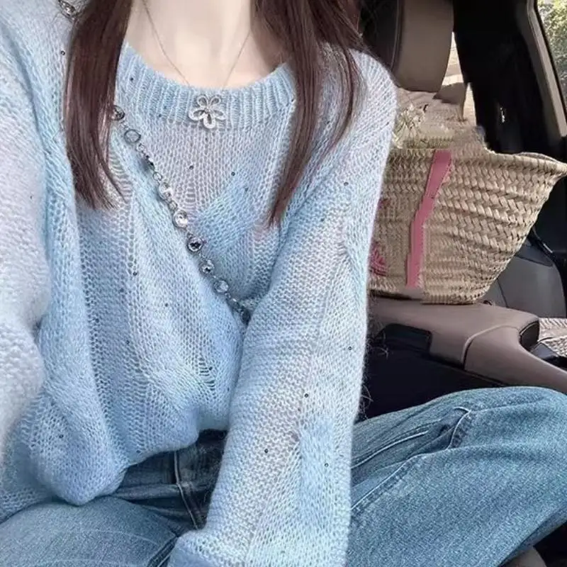 Sweet and Lovely Women's Round Neck Knitted Cardigan Autumn New Item Loose Fit Sweater for Teenagers Student Jacket Short Tops