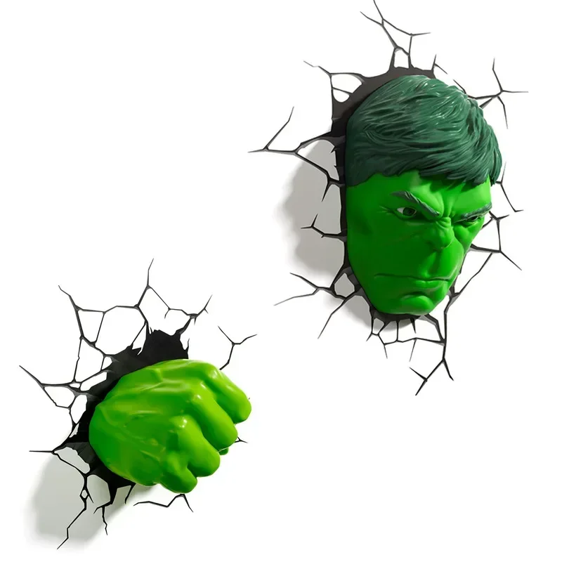 

Creative Marvel hero Hulk Head Helmet Fist Glove figures model 3D Wall Lamp Unique LED light Head lamp kids Home room decoration