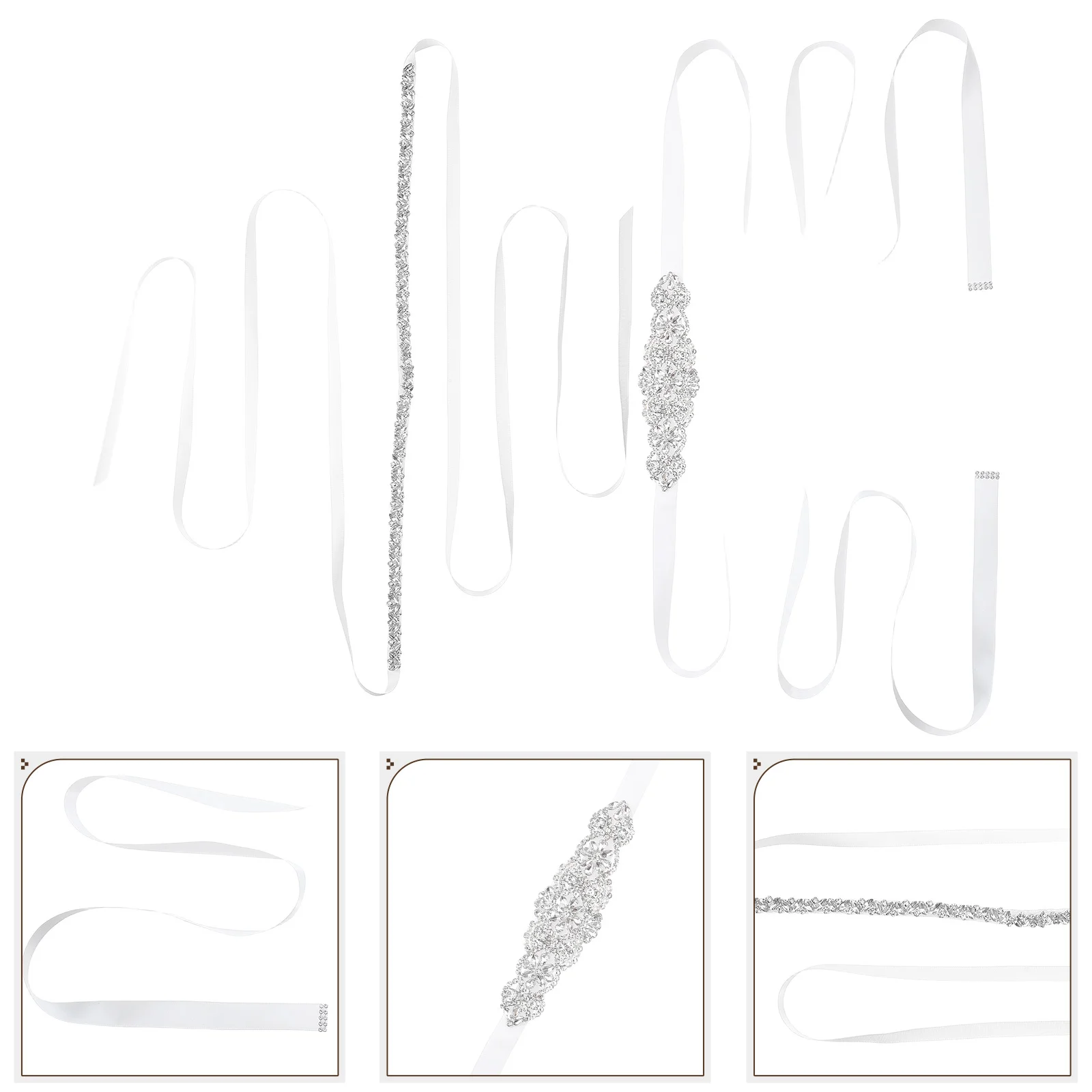 

2Pcs Pearl Waist Sash Bridal Waist Belt Flexible Fit Rhinestone Trim Wedding Dress Accessory Elegant Sash for Bride Formal Party