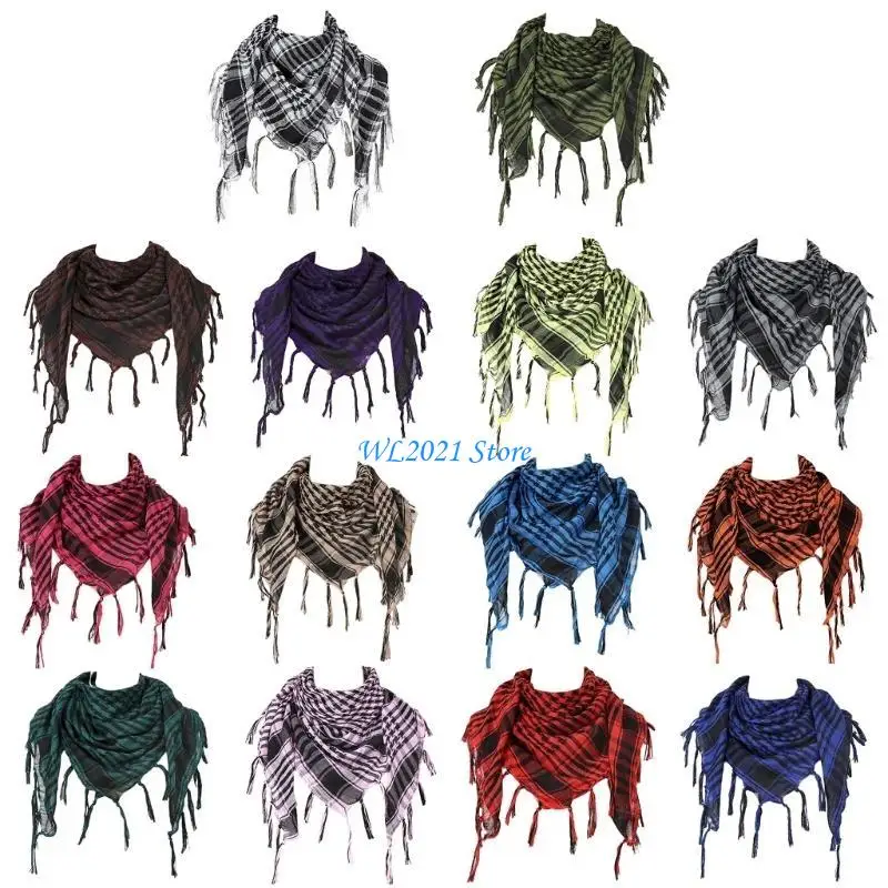 

G5GC Fringed Hijab Shemagh Scarf Checker Scarf Windproof Desert Neck Shawl