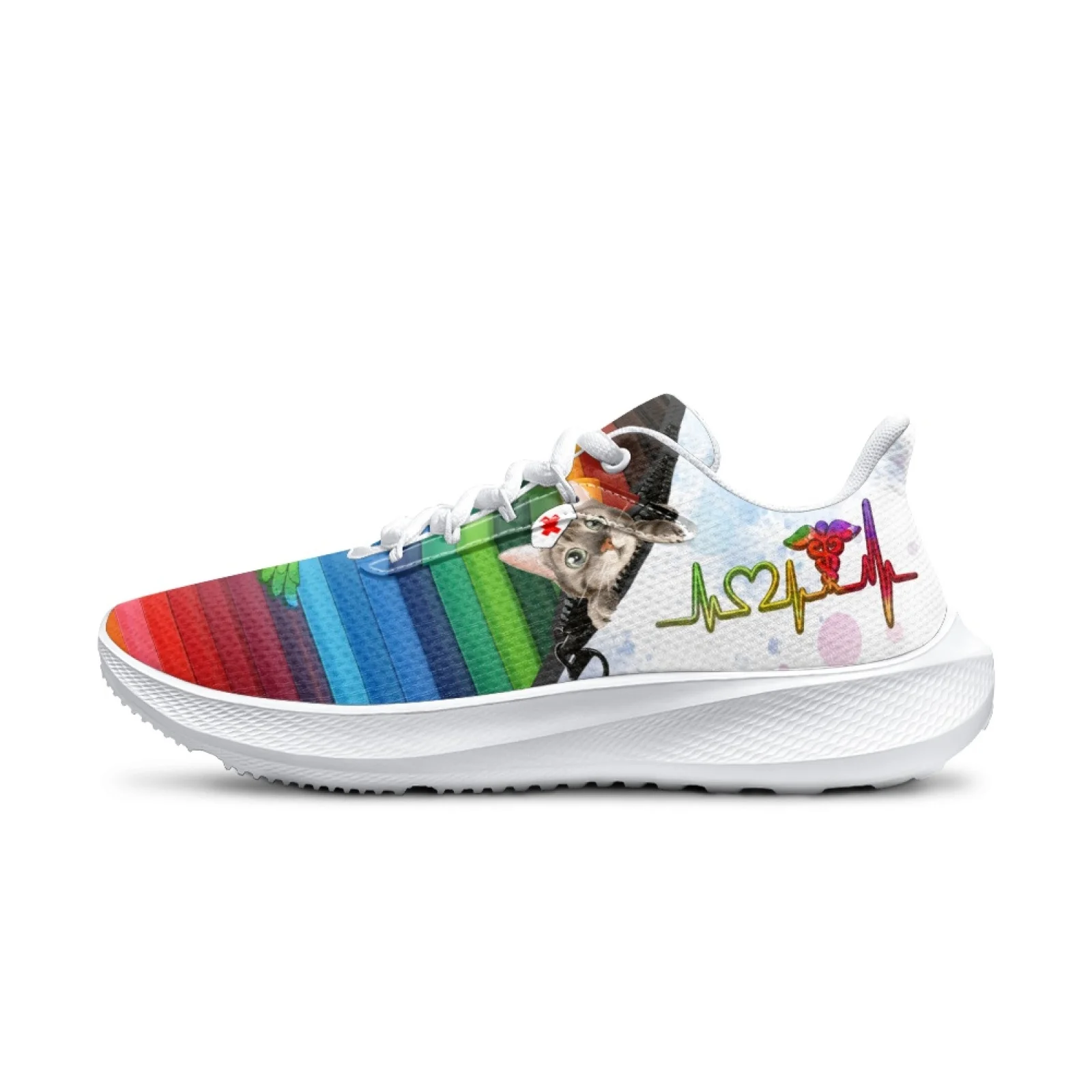INSTANTARTS Mexican Striped Print Running Shoes Cartoon Nursing Cat Casual Sneakers Nurse Medical Walking Shoes Zapatos Mujer