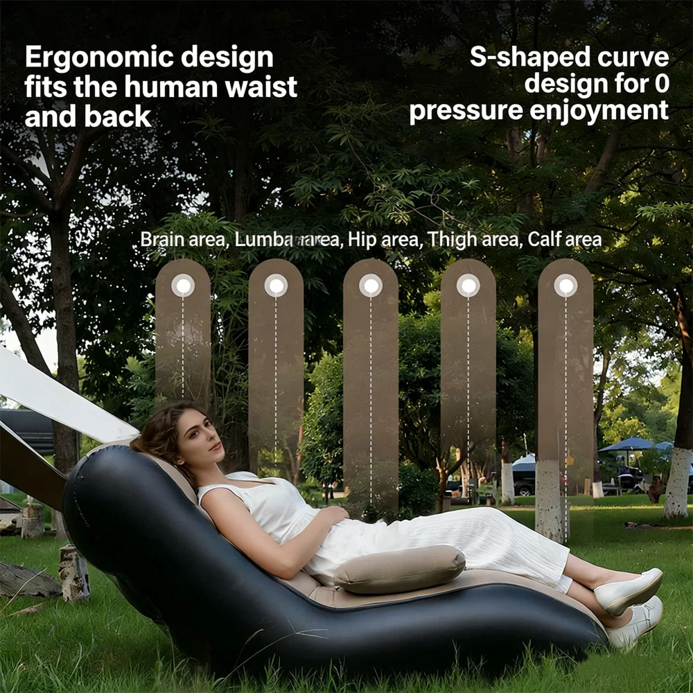 S-Shaped Flocking Inflatable Sofa with Armrests Foldable Lounger Lazy Sofa PVC Material Ergonomic Design