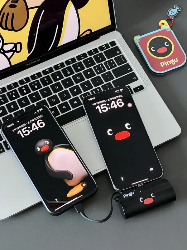 

Cartoon Pingu Capsule Power Bank Usb Mobile Power Pack With Data Cable Outdoor Cute Small Large Capacity Practical Charging Gift