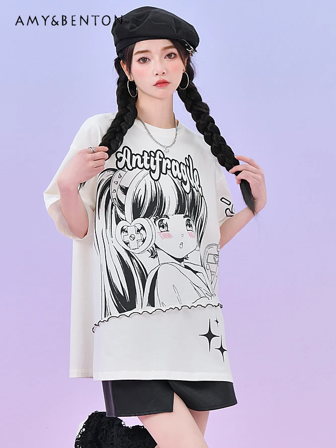 Imagem -03 - Top de Manga Curta com Dopamina Feminino Camiseta Gráfica Original de Harajuku Camiseta Superdimensionada Gótica Top Doce e Bonito Roupas Femininas Y2k