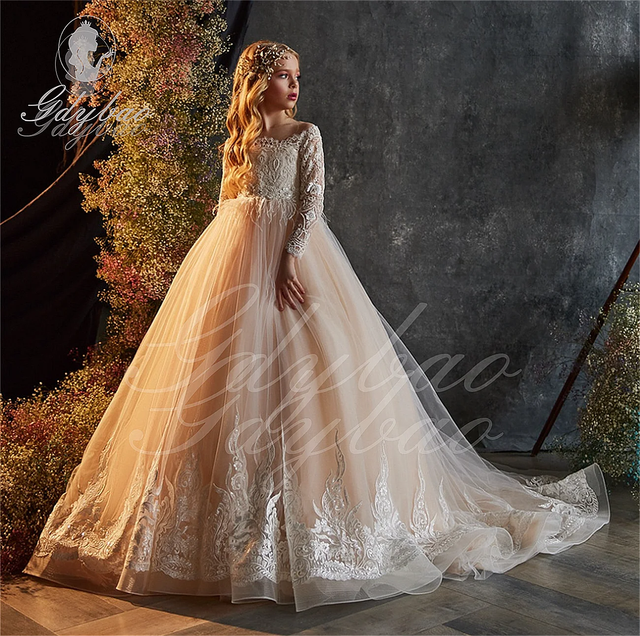 Robe de demoiselle d'honneur pour mariage, manches longues, tulle pelucheux, appliques à paillettes, robes de fête d'anniversaire chariste, robe élégante pour enfant, première année