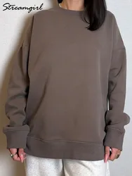 Oversized Winter Fleece Sweatshirts Women White Warm Velvet Pullovers Lady Autumn Hoodies Loose Thick Sweatshirt For Women Tops