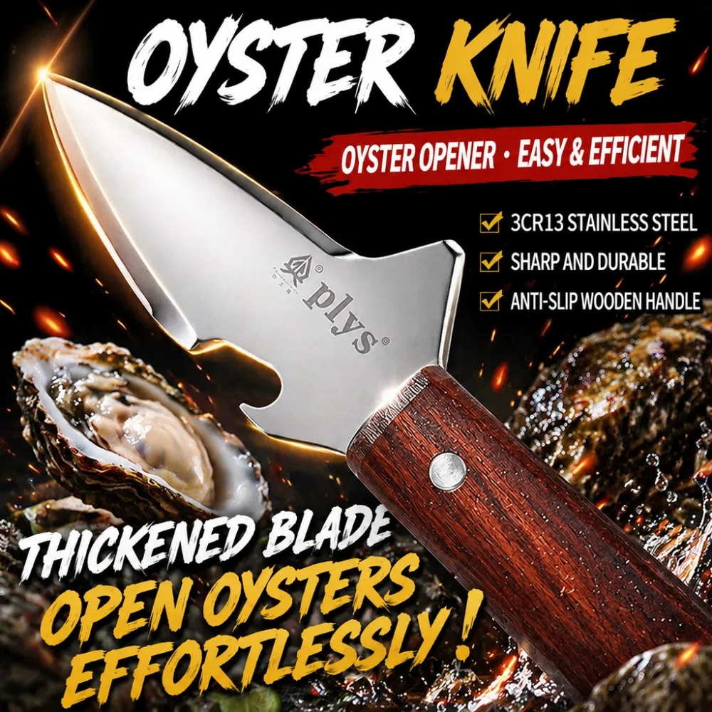 1,2Pcs Stainless Steel Oyster Shuckers Thick Wooden Handle Kitchen Utensil Easy Use Shellfish Opener Clam Shucking Tools Seafood