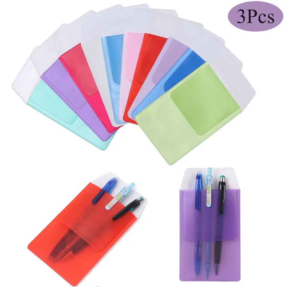 3Pcs Useful PVC Colorful Leak-Proof Pen Pouch Pencil Case Pocket Protector Doctors Nurses Supplies