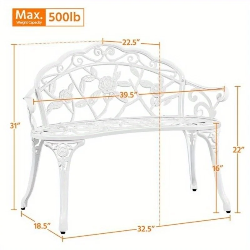 Patio Garden Bench Park Bench Outdoor Benches, Aluminium Bench for Outdoor Porch