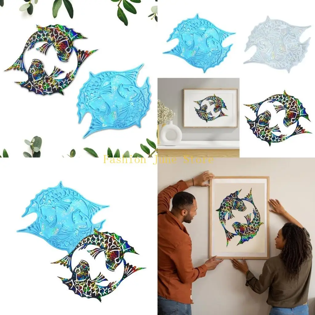 

N5KA универсальная силиконовая форма для настенного искусства, эпоксидная смола, двойная рыба, форма для украшения стены, для