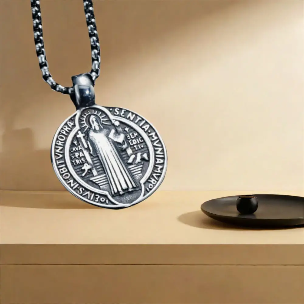 3Pcs Double Sided Saint Benedict Pendant Necklace Zinc Alloy Comfortable Wear San Benito Necklace Catholic Amulet Exquisite