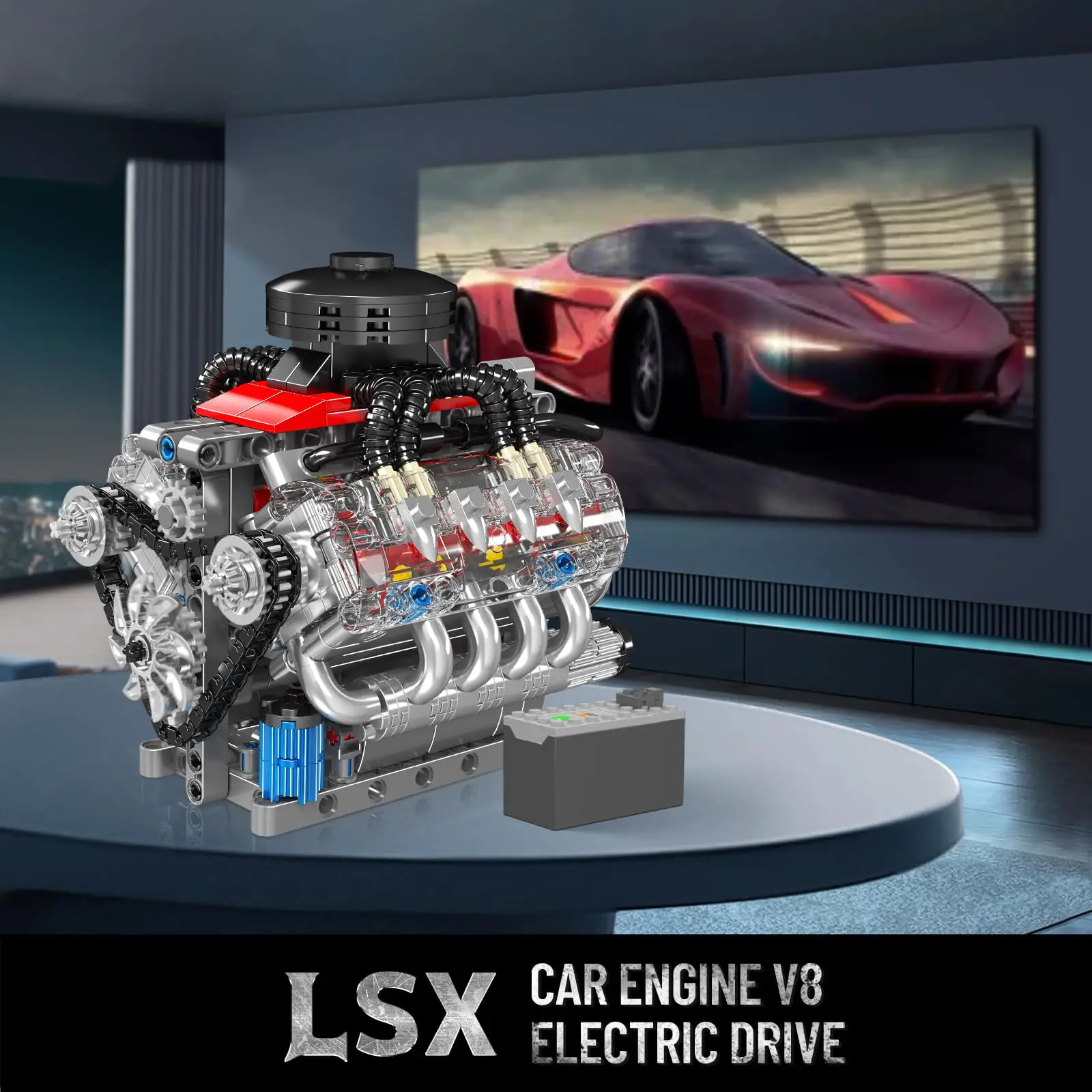 V8 Engine Building Blocks Sets, Engine Model kit That Run, Build Your Own STEM Model Engine, 8-Cylinder Car Engine Building