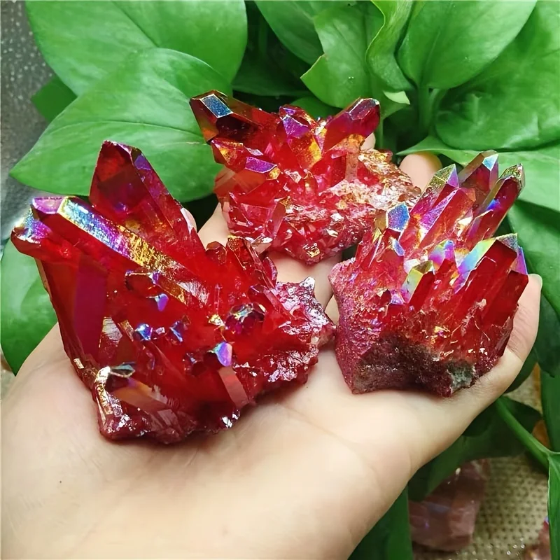 Radiant Red Titanium Rainbow Aura Crystal Cluster - Natural, Ethereal Decor Pride Celebrations Heartfelt Gift &Jewelry Ornament
