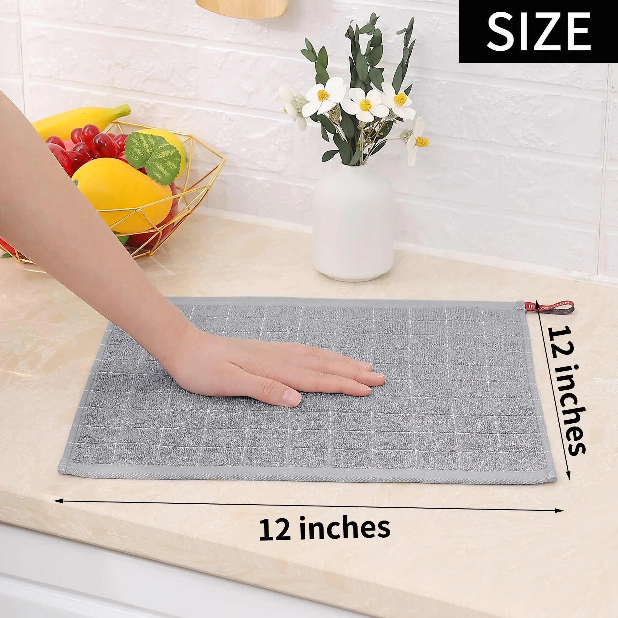 Homaxy Home Cotton Terry Kitchen Towels 100% Cotton Kitchen Towels Checkered Designed Super Soft Absorbent Dish Towels 8 Pack