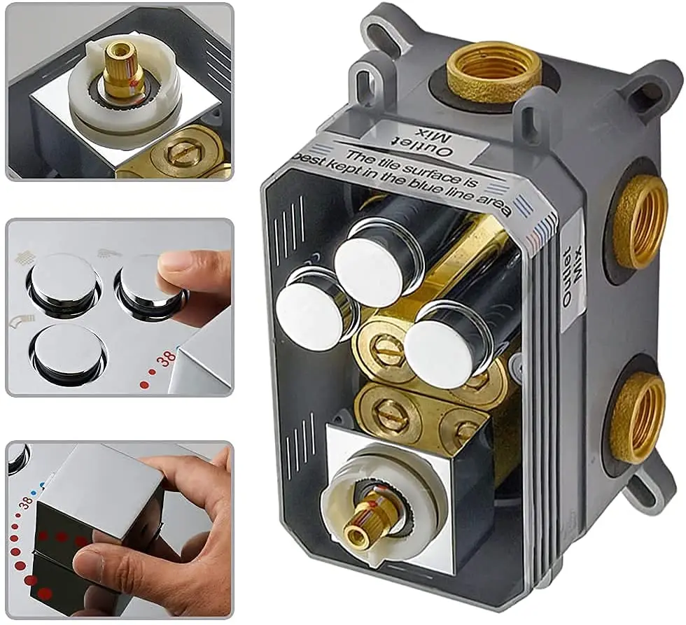 النحاس دش ثرموستاتي صمام تحويل الضغط صمام خلاط دش متوازن مع تقليم #4