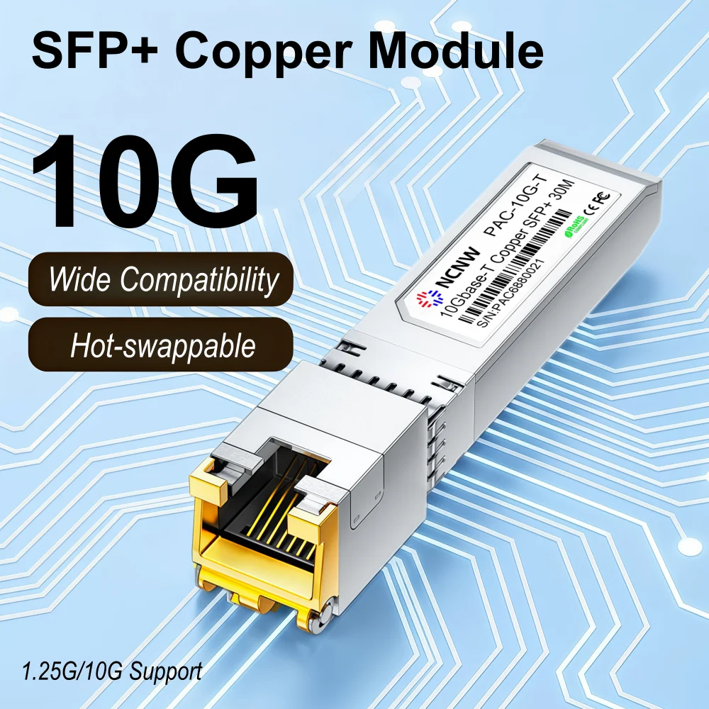 Image of NCNW 10G SFP+ RJ45 Modul Multi-Rate SFP Kupfer RJ45 Transceiver für Juniper/Intel/Mikrotik/Cisco Switch 10G CAT6A SFP+ Modul