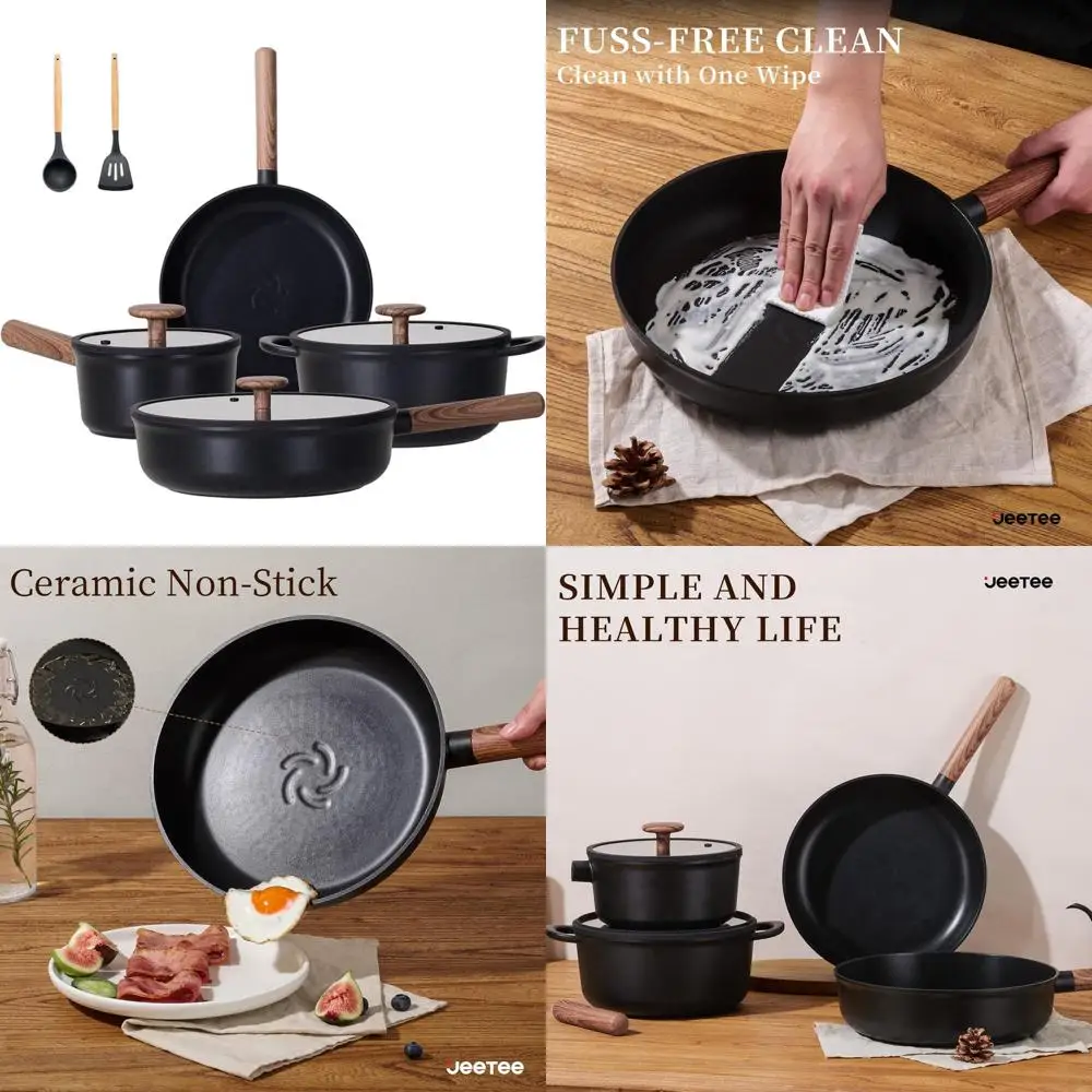 

13-Piece Nonstick Ceramic Cookware Set with Removable Handles, Healthy and Non-Toxic, Suitable for All Stoves, Stackable, Oven S