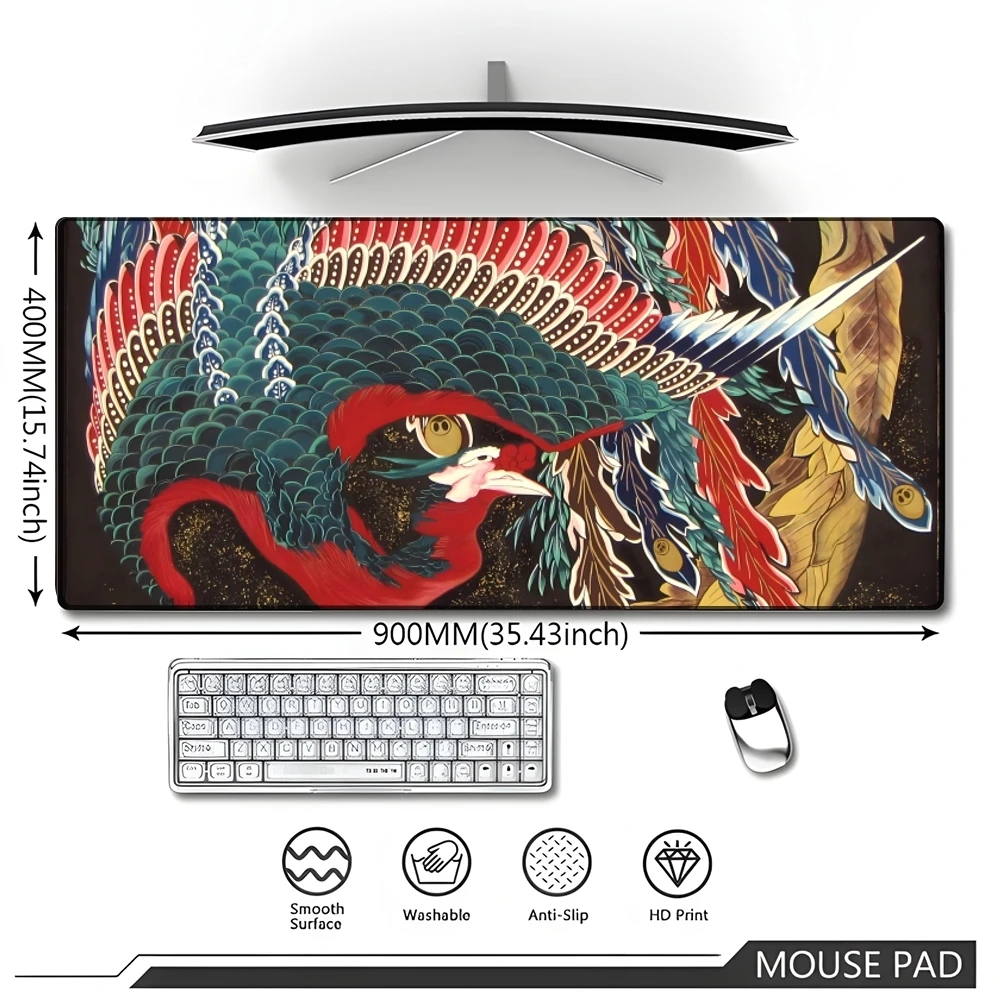 Grande Gaming Mouse Pad com bloqueio de borda, Koi, nuvem, arte japonesa, casal, computador, teclado, mesa, 90x40cm, 700x400 cm