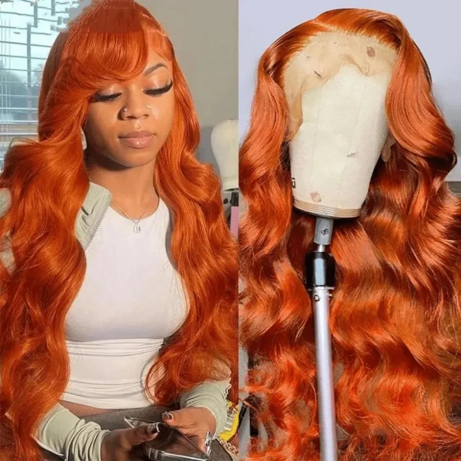 

30-дюймовые рыжие оранжевые 13x6 объемные волны, кружевные передние парики 13x4, кружевные фронтальные парики для женщин, 100% человеческие волосы, предварительно выщипанные, бразильские