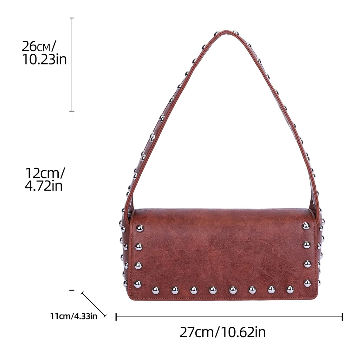 موضة الإبط حقائب اليد المسامير تصميم نصف القمر حقائب كتف 2025 الأسود الشرير نمط تحت الإبط حقيبة يد ومحفظة