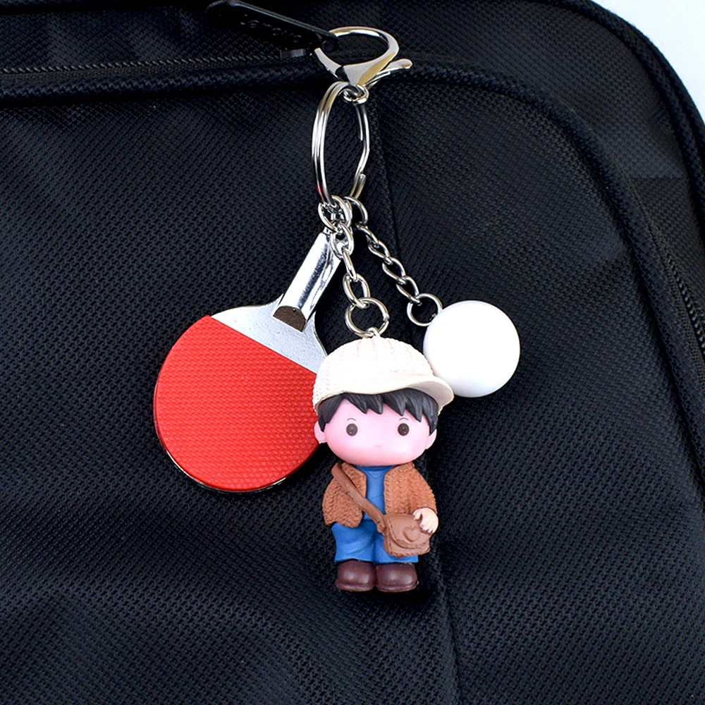 Creative Mini Table Tennis Ball Racket Keychain Ping Pong Sports Key Ring for Women Men Car Handbag Phone Pendant Game Souvenir