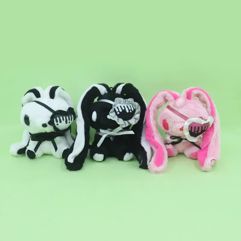 Kawaii Goth Pink Bunny Gloomys Bären-Augenmaske Plüschtier Schlüsselanhänger Allzweck-Hasen-Augenklappe Stofftier Plüsch-Rucksackanhänger – Detail 2