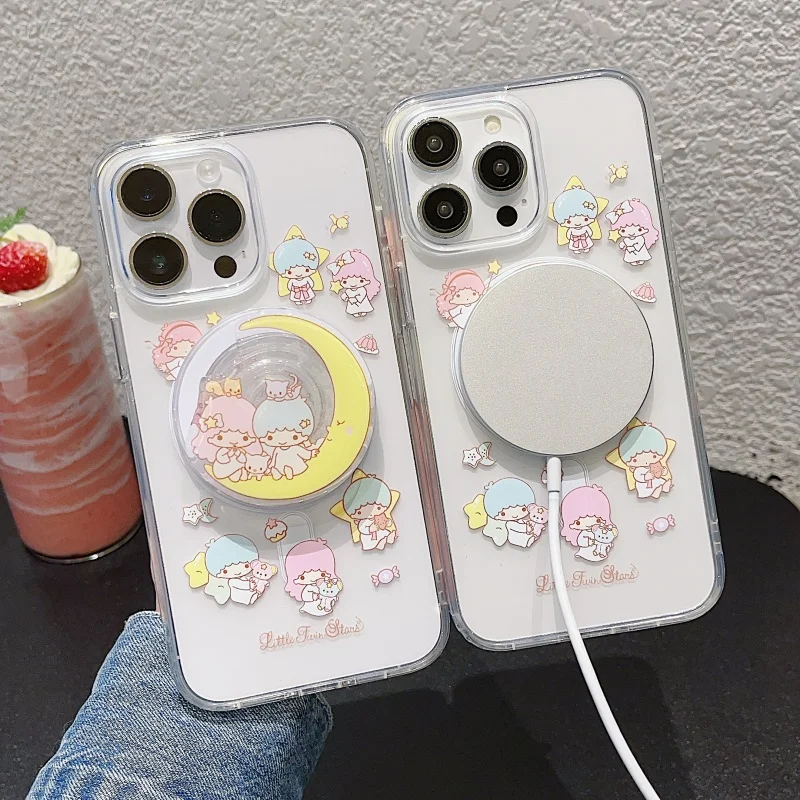 Anime Sanrio Little Twin Stars Phone Case for iPhone 13 14 15 16 Pro Max Cartoon Magnetic Wireless Charging Magsafe Cover