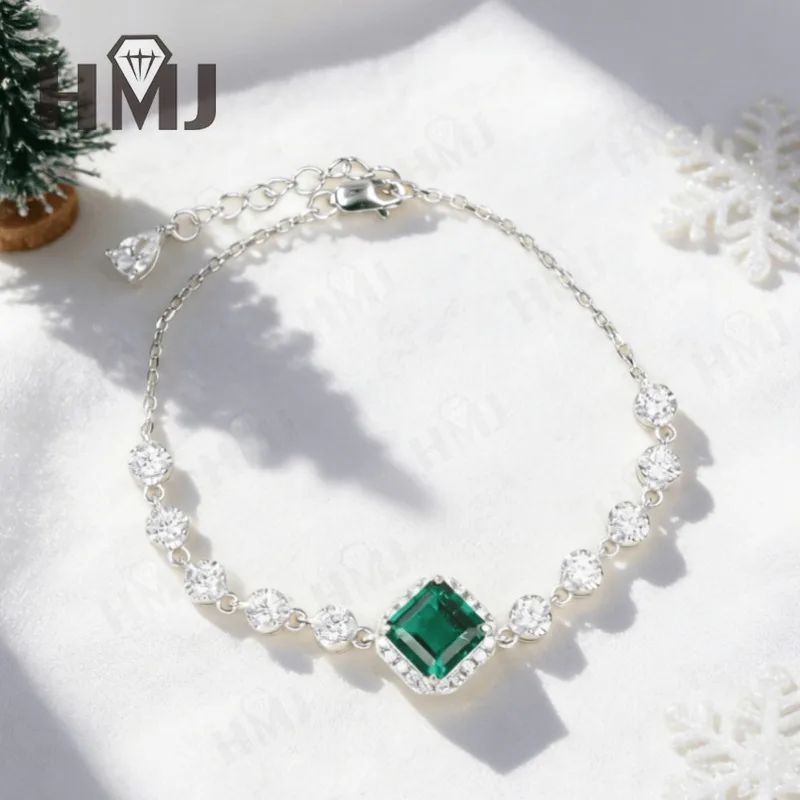 

8x8mm Asscher-Cut Ruby Colombian Bracelet 925 Sterling Silver Colored Gemstone Anniversary Christmas Gift Quality Daily Party