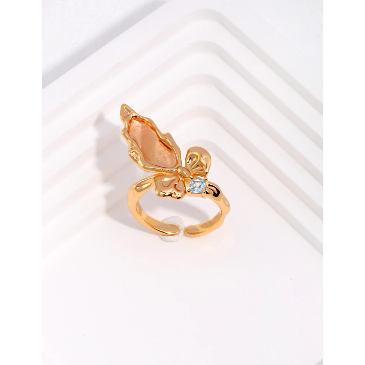 S925 Pure Silver 18K Gold Butterfly Zircon Ring, anel de dedo ajustável, aproximadamente tamanho 11-14, novo, 100312