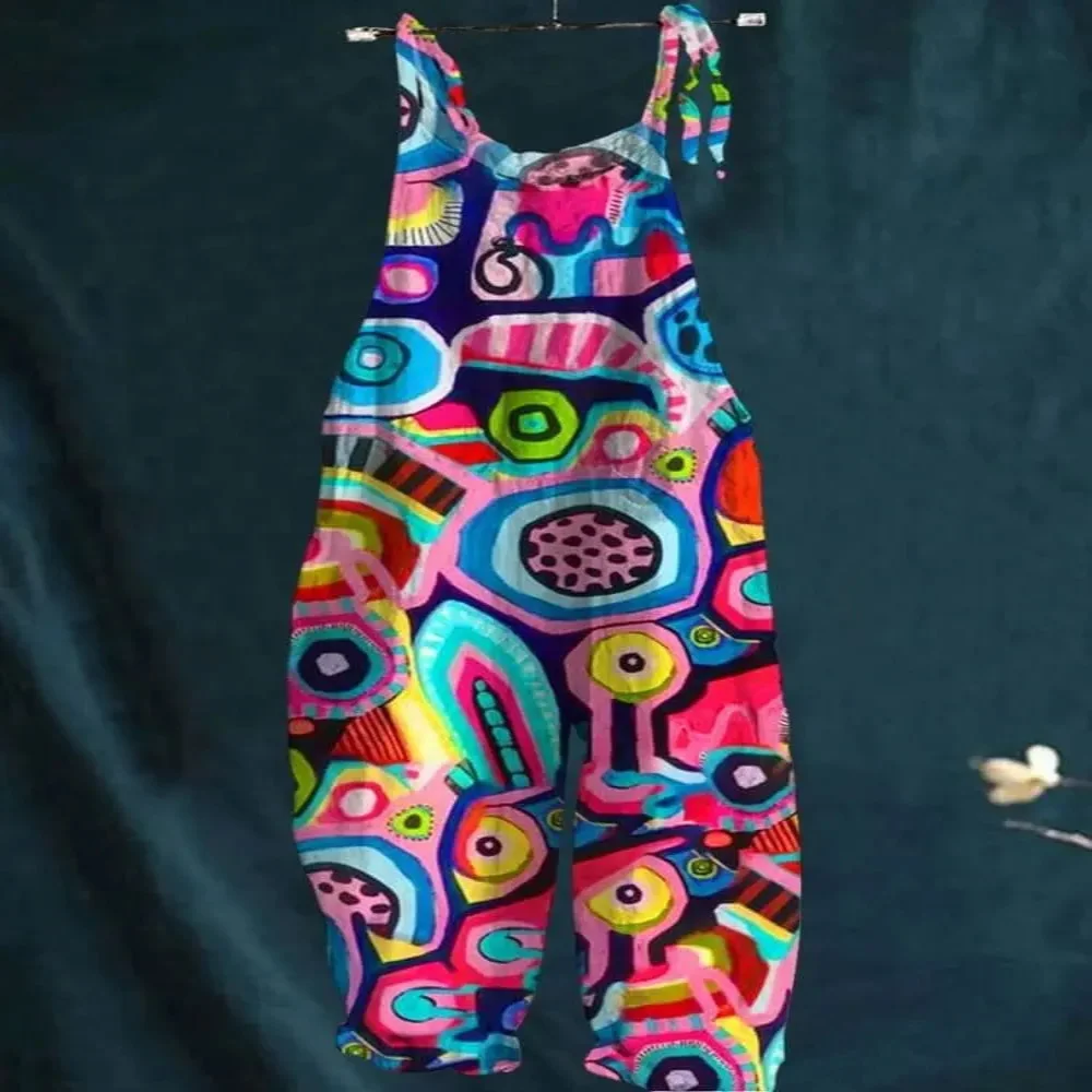 

Summer 2025 women's fashion jumpsuit, 3D abstract geometric print fashionable, cute, comfortable and cool jumpsuit