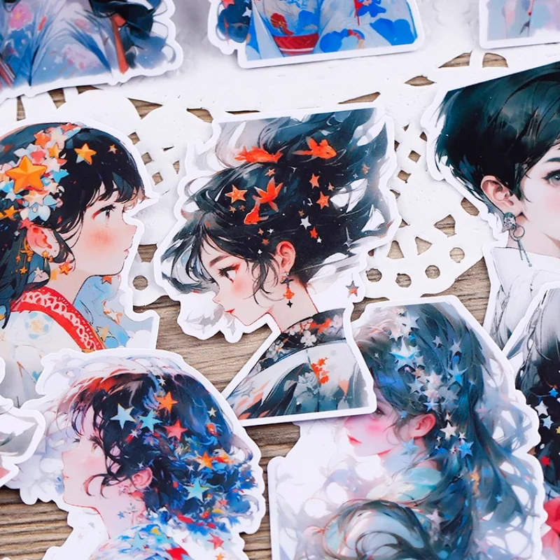 16pcs Literary  Starry Girl Waterproof DIY Stickers for Stationery Album Decoration, Waterproof and Artistic Decals with Fresh