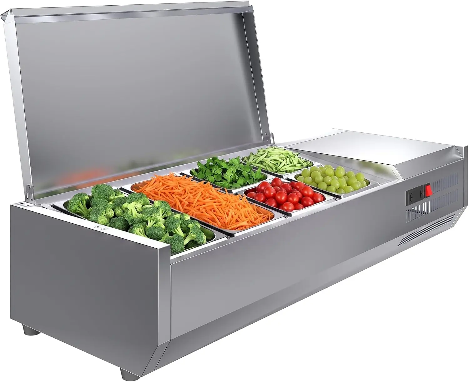 TWISTER.CK 130W Countertop Refrigerated Prep Station – 304 Stainless Steel & PC Lid, Digital Thermostat, with 1/3 Pan + 4/6 Pans, for Salad Pizza Topping, Restaurant Use