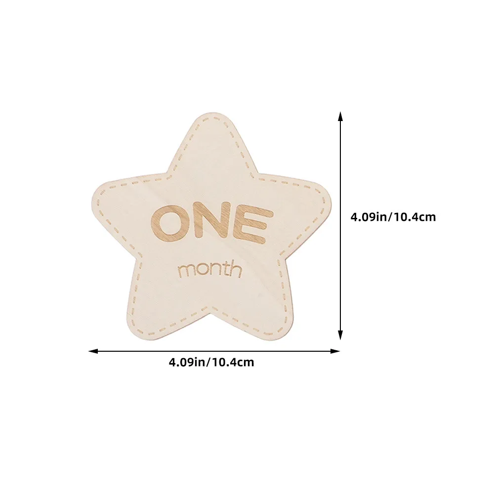 12Pcs Wooden Baby Milestone Cards Star Shaped Double Sided Baby Monthly Photo Props Newborn Growth Keepsakes Card