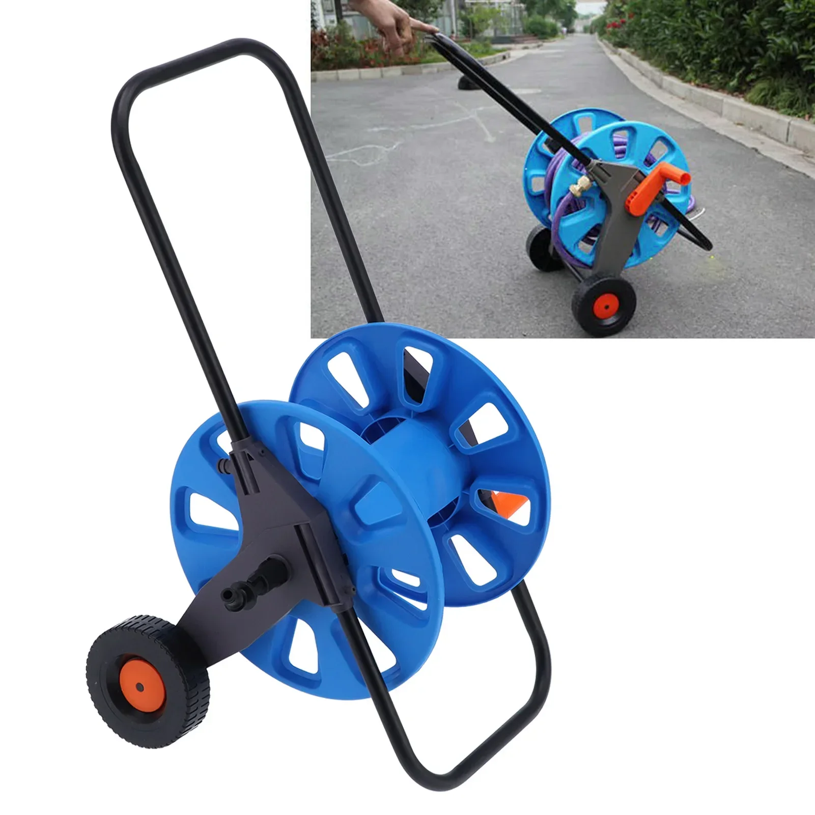 Garden Hose Reel Cart Portable HandPush Water Pipe Storage Rack Organizer For G1/2 50m Tube