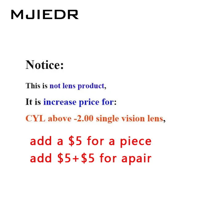 MJIEDR This can't be order alone,Increase used for CYL  above -2.00 / +2.00 , high CYL fee