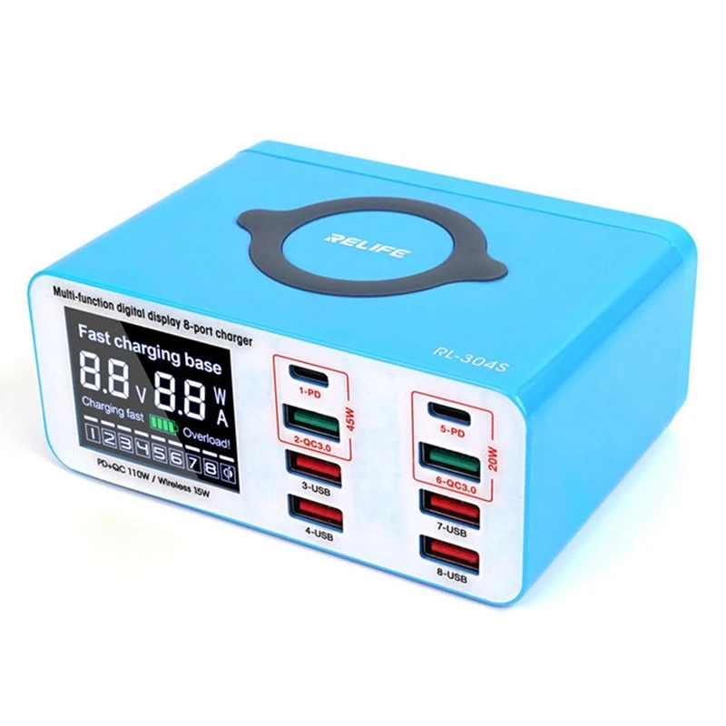 

RELIFE RL-304S Smart 8+1Port USB Digital Display Charger For All Mobile Phones And Tablet Charging