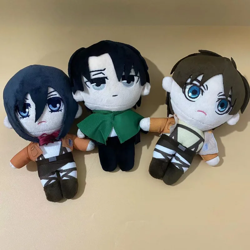 20cm Anime Attack On Titan Goods muñeco de peluche Kawaii Levi Eren Mikasa Ackerman colección bonita regalo de cumpleaños relleno para niños
