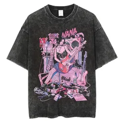 Japońskie anime Nana Osaki drukuj Retro sprana koszulka Plus Size Harajuku Streetwear graficzna koszulka bawełniana koszulka z krótkim rękawem