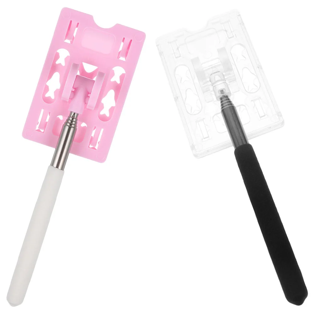 

2 Pcs Card Toll Holder Stick Parking Telescopic Check Rod (pink + Pure White) The Sign Stainless Steel