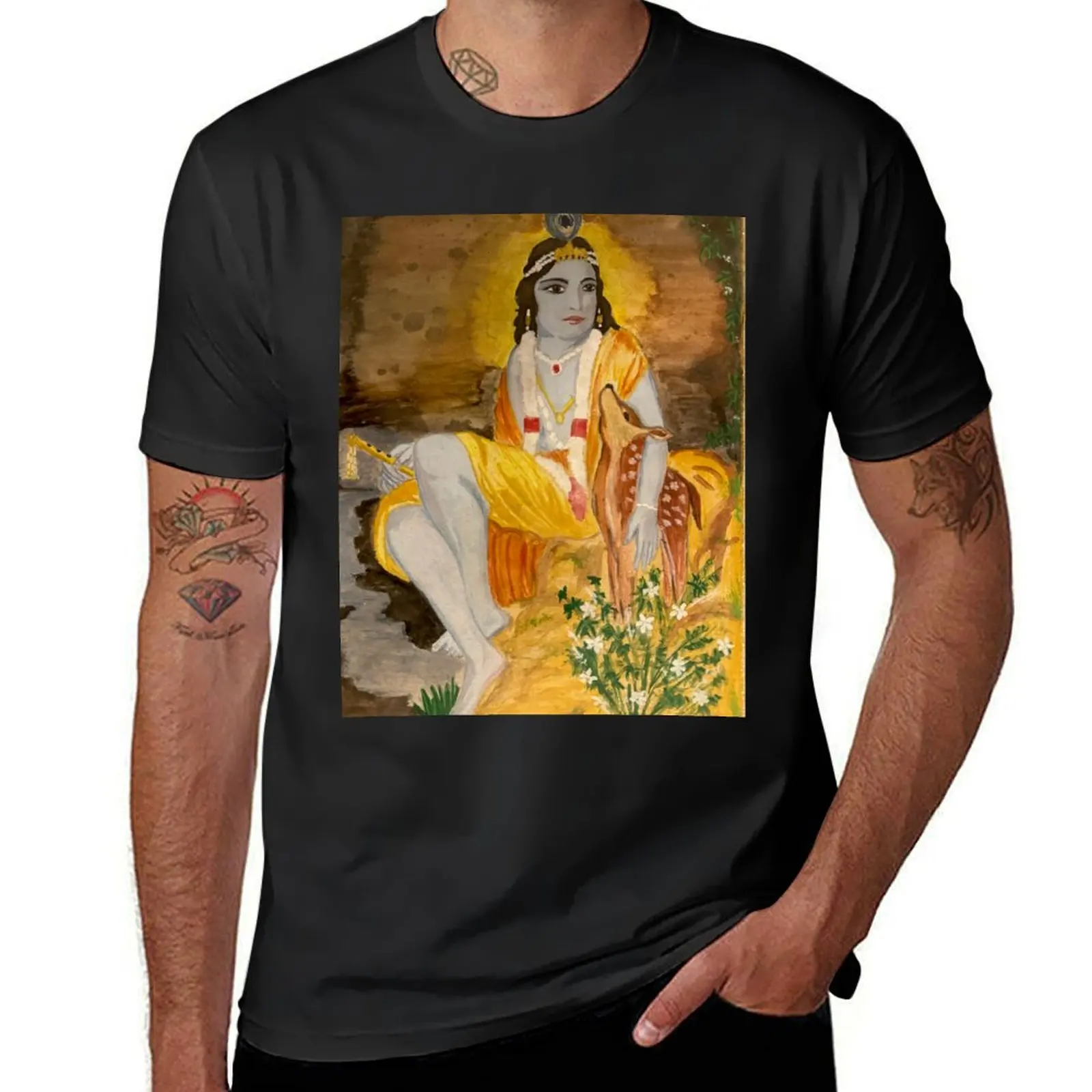 Krishna in watercolor T-Shirt plus size tops cute clothes Men's t shirts