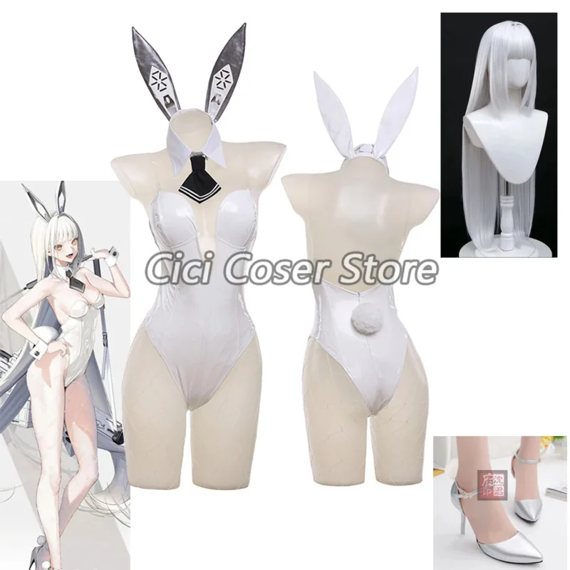 Spel Nikke De Godin Van De Overwinning Blanc Cosplay Kostuum Pruik Wit Konijntje Meisje Uniform Vrouwen Sexy Bodysuits Halloween Party Outfit